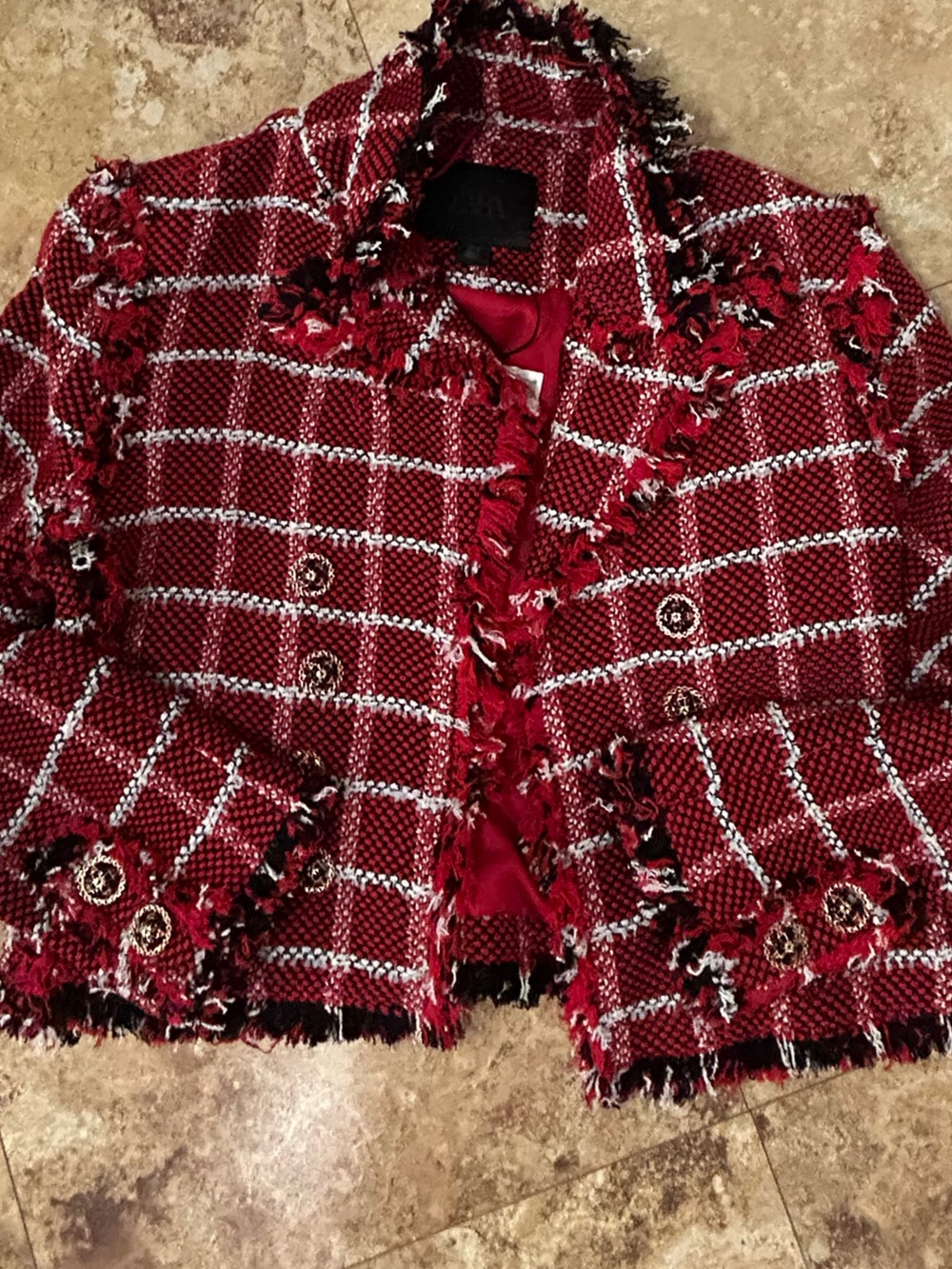 Zara Women Tweed Cropped Double-Breasted Jacket - Picture 4 of 8